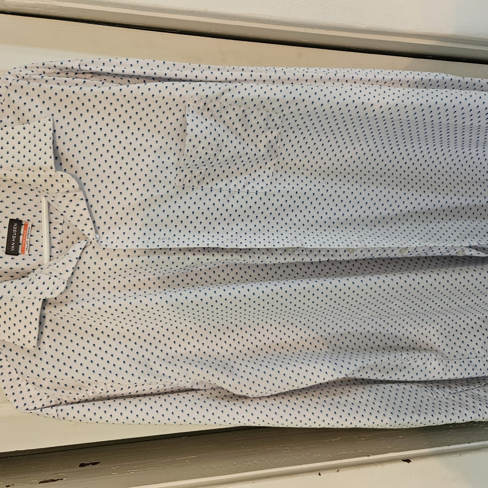 Van Huesen Men's White and Black Polka Dot Shirt TALL